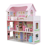 Large Children's Wooden Dollhouse Kid House Play Pink with Furniture **
