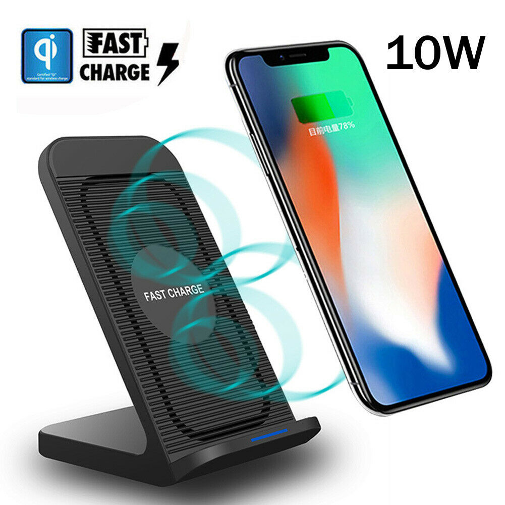 For Samsung Galaxy S10 Plus/e Fan Qi Wireless Charger Dock Fast Charging Stand black