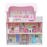 Large Children's Wooden Dollhouse Kid House Play Pink with Furniture **