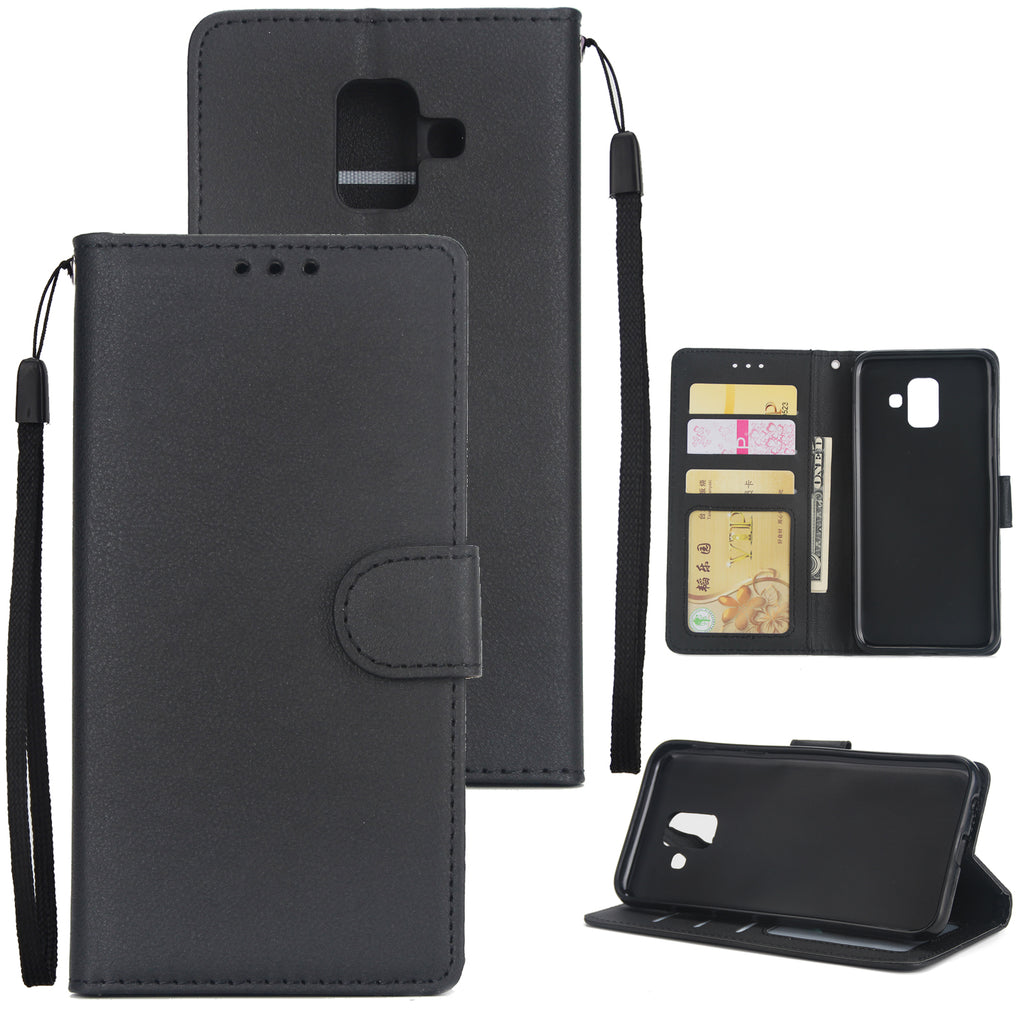 For Samsung J6 plus Flip-type Leather Protective Phone Case with 3 Card Position Buckle Design Phone Cover black