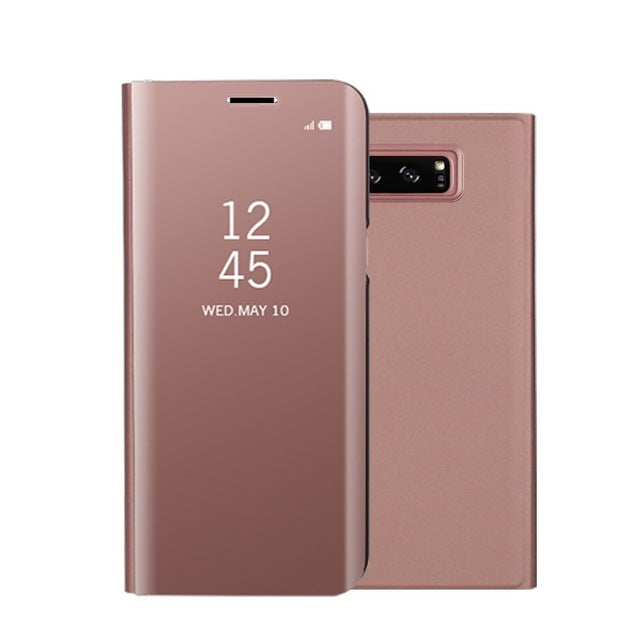 Fashion Shockproof Ultra Thin Electroplating PU Case Cover Mirror Free Flip Anti-scratch Protective Case for Samsung Galaxy Note 8 Rose red