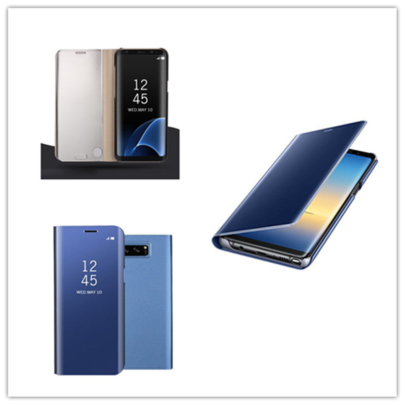 Fashion Shockproof Ultra Thin Electroplating PU Case Cover Mirror Free Flip Anti-scratch Protective Case for Samsung Galaxy Note 8 Sky blue