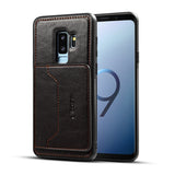 For Samsung S9 plus Retro PU Leather Wallet Card Holder Stand Non-slip Shockproof Cell Phone Case coffee