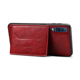 for Samsung A7 2018 Solid Color PU Phone Holder Phone Case red