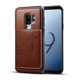 For Samsung S9 plus Retro PU Leather Wallet Card Holder Stand Non-slip Shockproof Cell Phone Case coffee