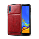 for Samsung A7 2018 Solid Color PU Phone Holder Phone Case red