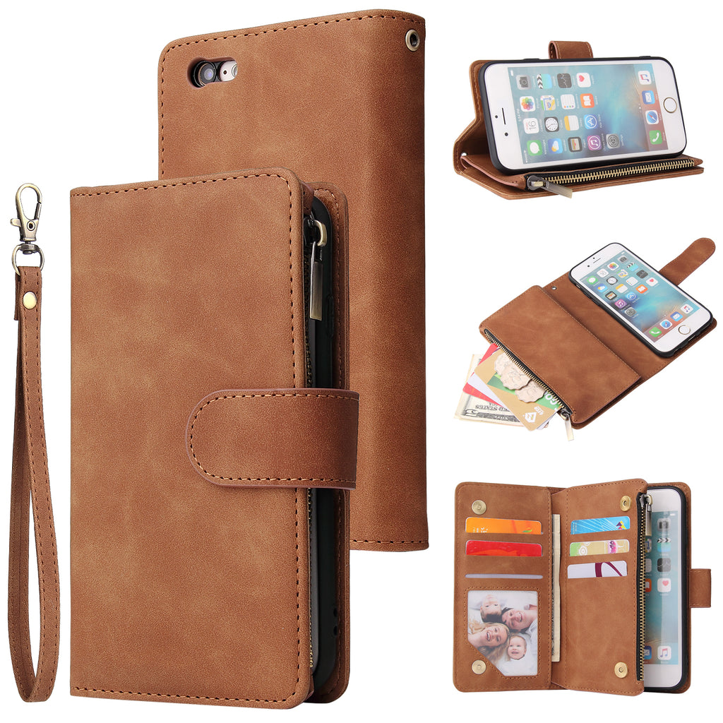 For iPhone 6 / 6S iPhone 6 plus / 6S plus iPhone 7 / 8 iPhone 7 plus / 8 plus Smart Phone Cover Coin Pocket with Cards Bracket Zipper Phone PU Leather Case Phone Cover iPhone 6 / 6S