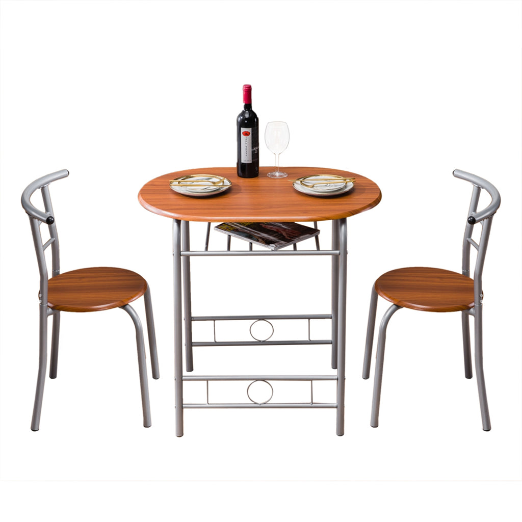 Brown Wood Grain PVC Breakfast Table (One Table and Two Chairs)