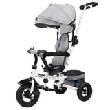 Kids Tricycle,Kids Folding Steer Stroller with Rotatable Seat, Adjustable Push Handle & Canopy, Safety Harness, Storage Bag