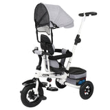 Kids Tricycle,Kids Folding Steer Stroller with Rotatable Seat, Adjustable Push Handle & Canopy, Safety Harness, Storage Bag