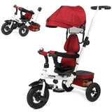 Kids Tricycle,Kids Folding Steer Stroller with Rotatable Seat, Adjustable Push Handle & Canopy, Safety Harness, Storage Bag