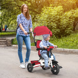 Kids Tricycle,Kids Folding Steer Stroller with Rotatable Seat, Adjustable Push Handle & Canopy, Safety Harness, Storage Bag