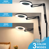 LED Magnifying Floor Lamp with Adjustable Stand and Swivel Arm for Facials & Lashes ,Reading, Crafts Black