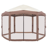 Khaki Top Fabric, Dark Brown Edge, White Bracket, Hexagonal Arc Top Folding Shed, 6 Veils And Net Cloth, With Black Bag, Folding Shed