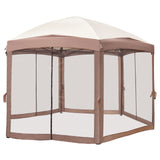 Khaki Top Fabric, Dark Brown Edge, White Bracket, Hexagonal Arc Top Folding Shed, 6 Veils And Net Cloth, With Black Bag, Folding Shed