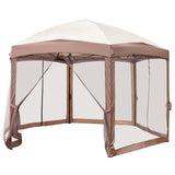 Khaki Top Fabric, Dark Brown Edge, White Bracket, Hexagonal Arc Top Folding Shed, 6 Veils And Net Cloth, With Black Bag, Folding Shed