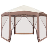 Khaki Top Fabric, Dark Brown Edge, White Bracket, Hexagonal Arc Top Folding Shed, 6 Veils And Net Cloth, With Black Bag, Folding Shed