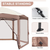 Khaki Top Fabric, Dark Brown Edge, White Bracket, Hexagonal Arc Top Folding Shed, 6 Veils And Net Cloth, With Black Bag, Folding Shed