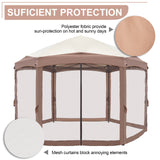 Khaki Top Fabric, Dark Brown Edge, White Bracket, Hexagonal Arc Top Folding Shed, 6 Veils And Net Cloth, With Black Bag, Folding Shed