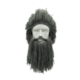 Funny Crazy Halloween Cosplay Men Knit Beard Horn Hat Ski Mask Cap Barbarian Vagabond Cool Beanie Winter Warm Unisex Hat black