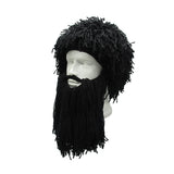 Funny Crazy Halloween Cosplay Men Knit Beard Horn Hat Ski Mask Cap Barbarian Vagabond Cool Beanie Winter Warm Unisex Hat black