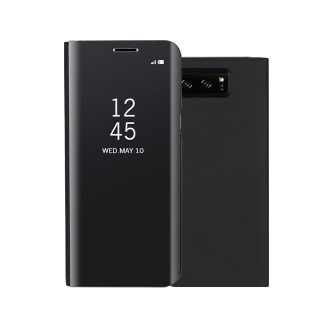 Fashion Shockproof Ultra Thin Electroplating PU Case Cover Mirror Free Flip Anti-scratch Protective Case for Samsung Galaxy Note 8 Black