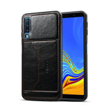 for Samsung A7 2018 Solid Color PU Phone Holder Phone Case red