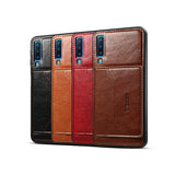 for Samsung A7 2018 Solid Color PU Phone Holder Phone Case red