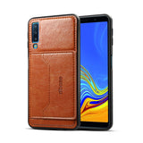 for Samsung A7 2018 Solid Color PU Phone Holder Phone Case red