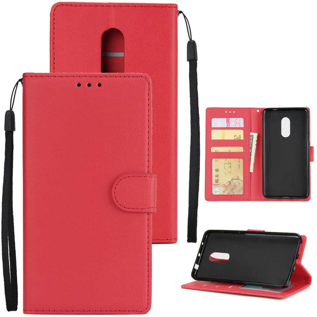 Ultra Slim PU Full Protective Cover Non-slip Shockproof Cell Phone Case with Card Slot for Xiaomi Redmi note 4 red