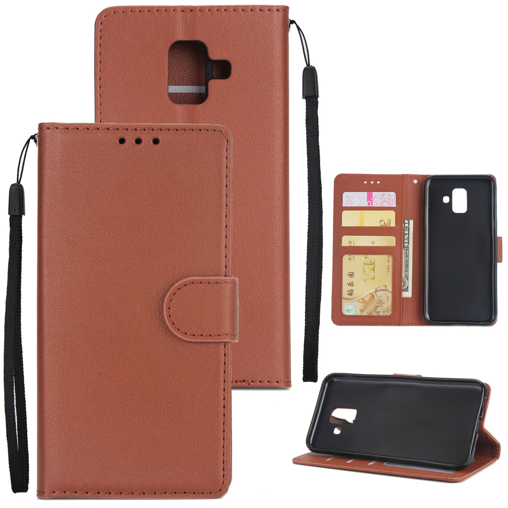 For Samsung J6 plus Flip-type Leather Protective Phone Case with 3 Card Position Buckle Design Phone Cover brown