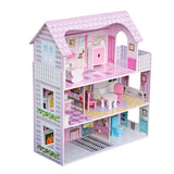 Large Children's Wooden Dollhouse Kid House Play Pink with Furniture **