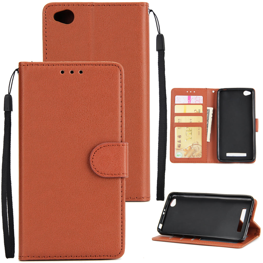 Ultra Slim Shockproof Full Protective Case with Card Wallet Slot for Xiaomi Redmi 4A brown