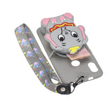 For HUAWEI Y6 2019 Y7 2019 Y9 2019 Cartoon Full Protective TPU Mobile Phone Cover with Mini Coin Purse+Cartoon Hanging Lanyard 2 light blue elephant