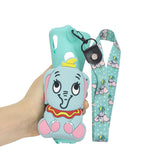 For HUAWEI Y6 2019 Y7 2019 Y9 2019 Cartoon Full Protective TPU Mobile Phone Cover with Mini Coin Purse+Cartoon Hanging Lanyard 2 light blue elephant