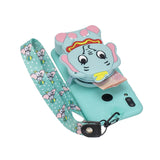 For HUAWEI Y6 2019 Y7 2019 Y9 2019 Cartoon Full Protective TPU Mobile Phone Cover with Mini Coin Purse+Cartoon Hanging Lanyard 2 light blue elephant