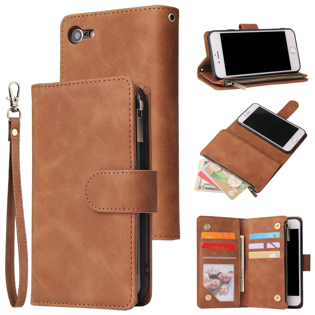 For iPhone 6 / 6S iPhone 6 plus / 6S plus iPhone 7 / 8 iPhone 7 plus / 8 plus Smart Phone Cover Coin Pocket with Cards Bracket Zipper Phone PU Leather Case Phone Cover iPhone 7 / 8