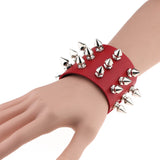 Gothic Delicate Cuspidal Spikes Rivet Leather Bracelets Punk Bracelet for Women Men  red