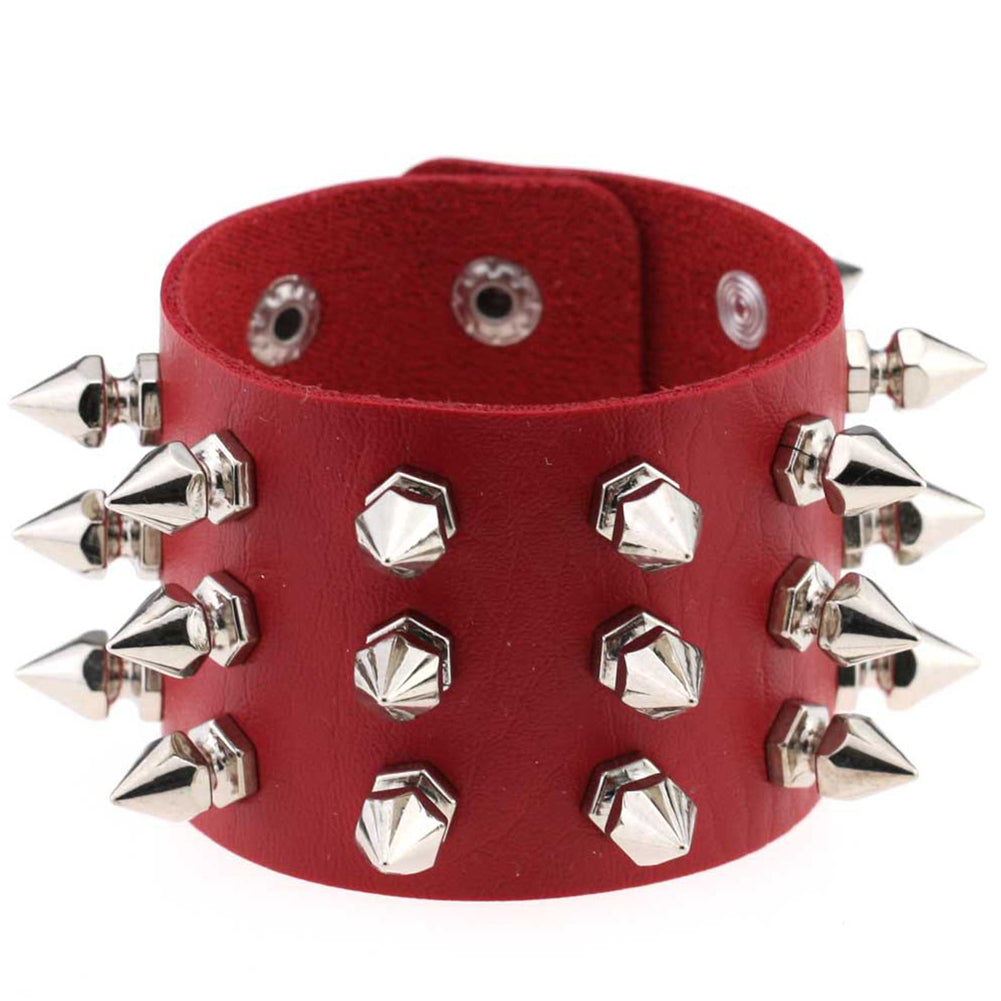 Gothic Delicate Cuspidal Spikes Rivet Leather Bracelets Punk Bracelet for Women Men  red