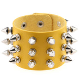Gothic Delicate Cuspidal Spikes Rivet Leather Bracelets Punk Bracelet for Women Men  yellow