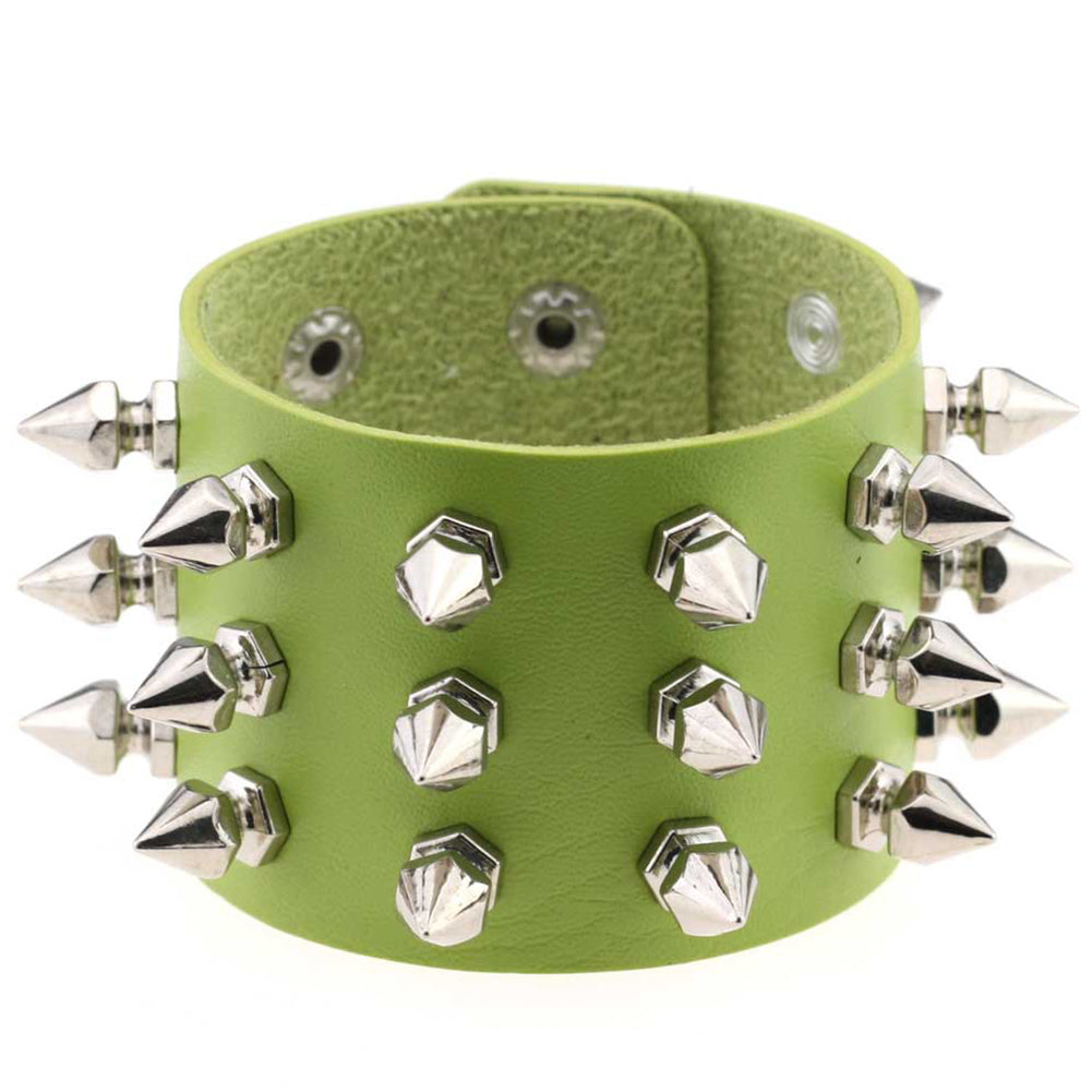 Gothic Delicate Cuspidal Spikes Rivet Leather Bracelets Punk Bracelet for Women Men  green