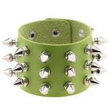 Gothic Delicate Cuspidal Spikes Rivet Leather Bracelets Punk Bracelet for Women Men  green