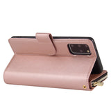For Samsung S10/S20/S10E/ S10 Plus Pu Leather  Mobile Phone Cover Zipper Card Bag + Wrist Strap Rose gold