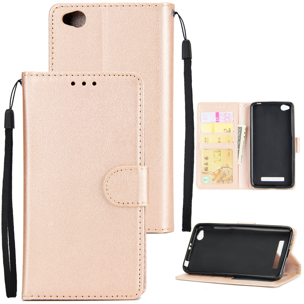 Ultra Slim Shockproof Full Protective Case with Card Wallet Slot for Xiaomi Redmi 4A Golden