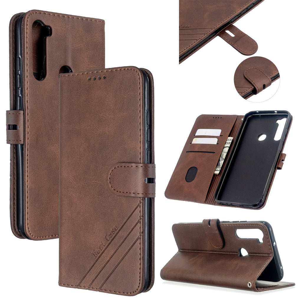 For Redmi Note 8T/Redmi 8/Redmi 8A Case Soft Leather Cover with Denim Texture Precise Cutouts Wallet Design Buckle Closure Smartphone Shell brown