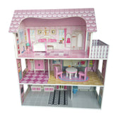 Large Children's Wooden Dollhouse Kid House Play Pink with Furniture **
