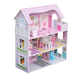 Large Children's Wooden Dollhouse Kid House Play Pink with Furniture **