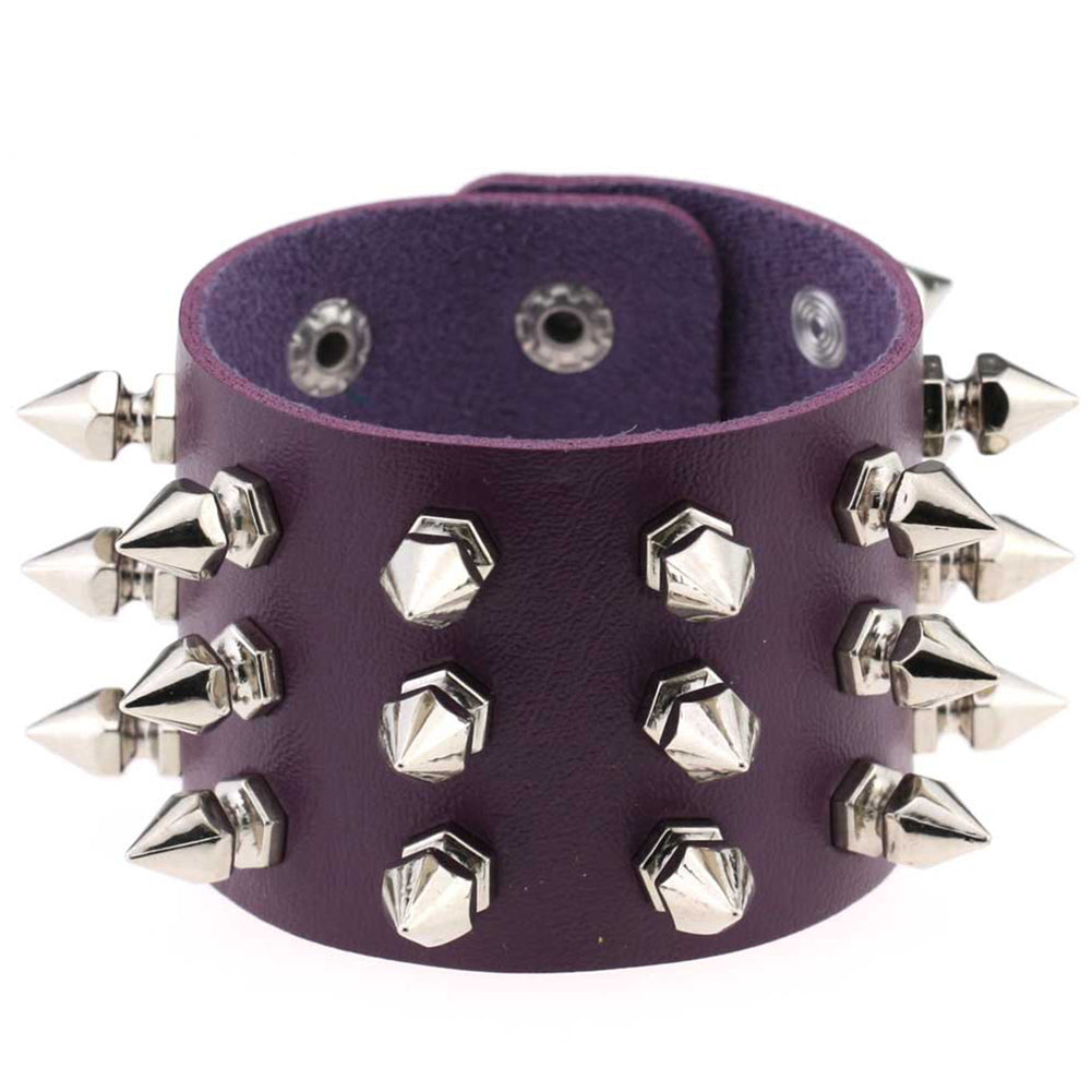 Gothic Delicate Cuspidal Spikes Rivet Leather Bracelets Punk Bracelet for Women Men  purple
