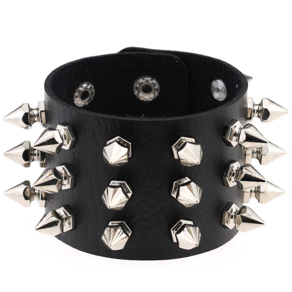 Gothic Delicate Cuspidal Spikes Rivet Leather Bracelets Punk Bracelet for Women Men  black
