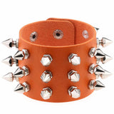 Gothic Delicate Cuspidal Spikes Rivet Leather Bracelets Punk Bracelet for Women Men  Orange